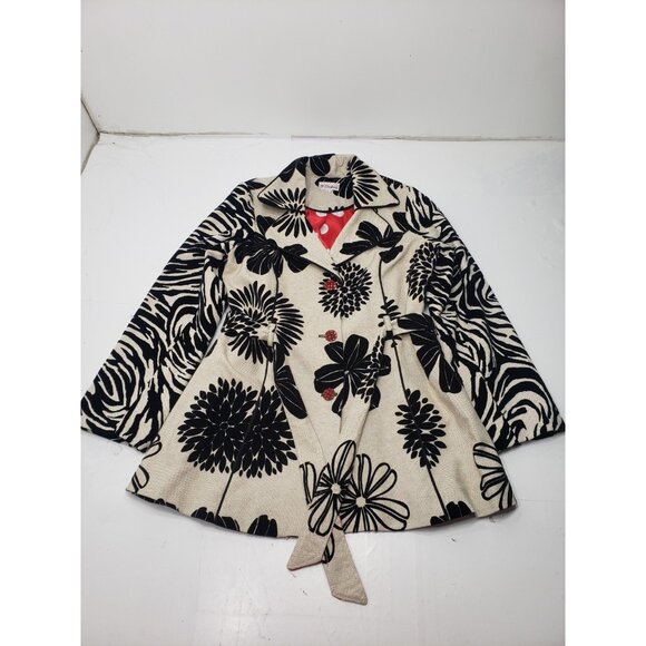 3 Sister Velvet Jacket White/Black Floral W/ Red & White Polka Dot Lining Size L - Picture 1 of 16
